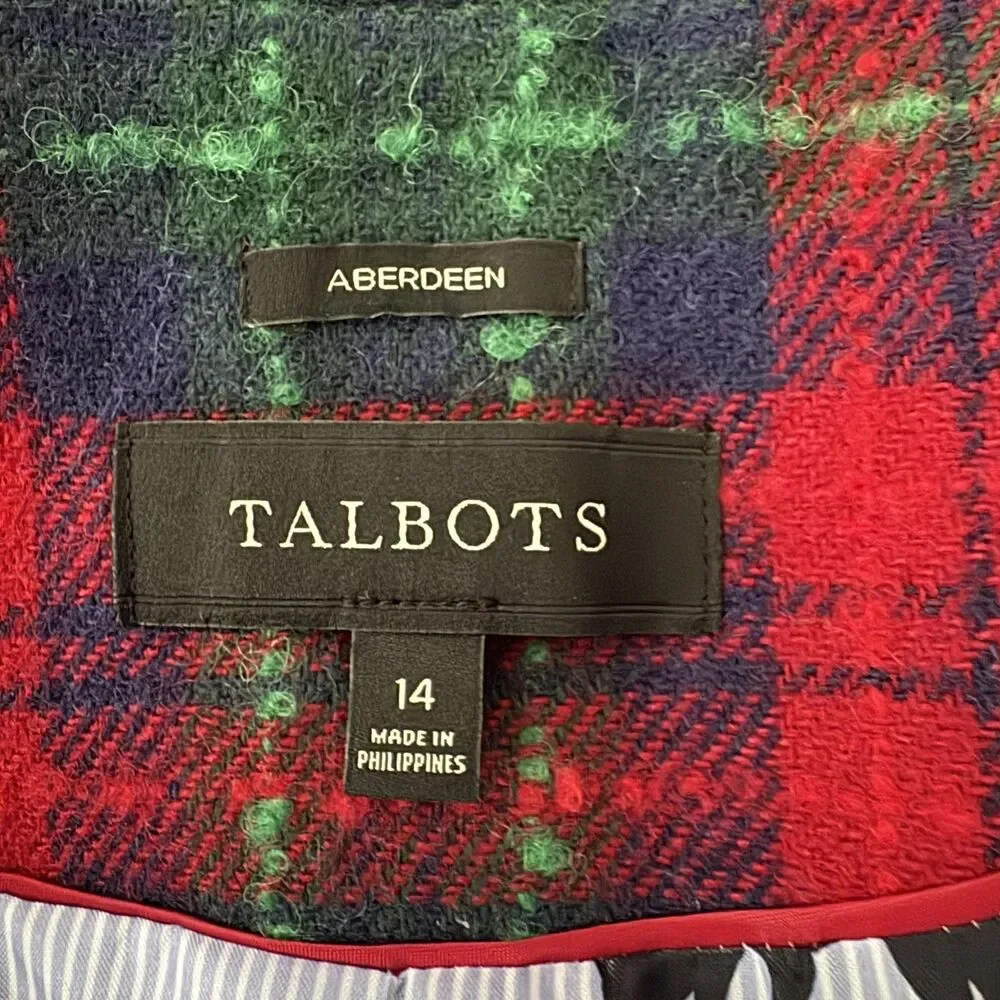 Talbots Blazer Womens 14 Red‎ Wool Plaid Aberdeen Dog Print Lined Holiday $169